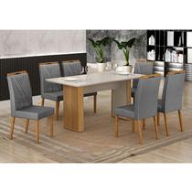 Mesa de Jantar Ambiente Júlia 160x80cm Cinamomo Off White com 6 Cadeiras Lara Veludo Grafite - Valdemóveis