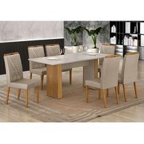 Mesa de Jantar Ambiente Júlia 180x90cm Cinamomo Off White com 6 Cadeiras Lara Veludo Bege - Valdemóveis Mesa de Jantar Ambiente Júlia 180x90cm Cinamomo Off White com 6 Cadeiras Lara Veludo Bege - Valdemóveis