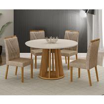Mesa de Jantar Ambiente Rose Cinamomo Off White com 4 Cadeiras Lara Linho Bege - Valdemóveis