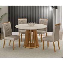 Mesa de Jantar Ambiente Rose Cinamomo Off White com 4 Cadeiras Lara Veludo Bege - Valdemóveis - VALDEMOVEIS