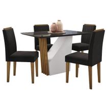 Mesa De Jantar Ambiente Veneza 120x80 Cm Com Vidro Ype Preto E 4 Cadeiras Ana Ype Veludo Preto - New Ceval