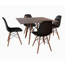 Mesa De Jantar Amêndoa Quadrada 90Cm Com 4 Cadeiras Pretas Cor: Preto Mesa De Jantar Amêndoa Quadrada 90Cm Com 4 Cadeiras Pretas Cor: Preto