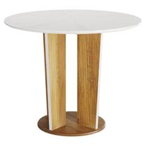 Mesa de Jantar Ana 135cm Redonda Vidro 18mm Cinamomo Off White - Valdemóveis