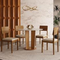 Mesa de Jantar Ana 135cm Redonda Vidro18mm Cinamomo Off White com cadeira 4 peças Veludo Palha - Valdemóveis
