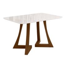 Mesa de Jantar Ana Retangular 136x90cm com Vidro Madeira de Reflorestamento, Tampo 25mm, Bordas Arredondadas Ambar/Off Sonetto