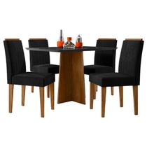 Mesa de Jantar Anitta 120x80 cm com Vidro Ype Preto e 4 Cadeiras Ana Veludo Preto New Ceval