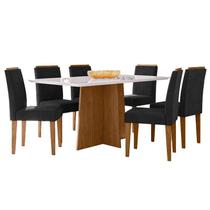 Mesa de Jantar Anitta 160x90 cm com Vidro Ype Off White e 6 Cadeiras Ana Ype Veludo Preto New Ceval