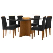 Mesa de Jantar Anitta 160x90 cm com Vidro Ype Preto e 6 Cadeiras Ana Ype Veludo Preto New Ceval