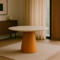 Mesa de Jantar Araçá Tampo em Mdf com Vidro e Base em Madeira