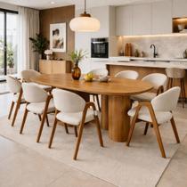 Mesa de Jantar Aracaju 220cm Madeira Laminada Design Natural Orgânico Com 8 Cadeiras Estofadas Madeira Mesa de Jantar Aracaju 220cm Madeira Laminada Design Natural Orgânico Com 8 Cadeiras Estofadas Madeira