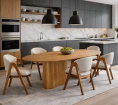 Mesa de Jantar Aracaju 6 Lugares 1.80m Design Orgânico com Cadeiras Confortáveis Mesa de Jantar Aracaju 6 Lugares 1.80m Design Orgânico com Cadeiras Confortáveis