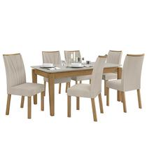 Mesa de Jantar Áries 180x90 com 6 Cadeiras Apogeu Amêndoa/Off White/Linho Bege - Móveis Lopas