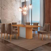 Mesa De Jantar Aspen 180cm Tampo Mdf Laminado 6 Cadeiras Safira Veludo Marrom/naturale/off White