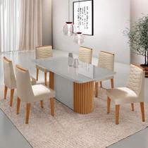 Mesa de Jantar Aspen 180cm Tampo MDF Vidro Canto Copo com 6 Cadeiras Eloise Moderna Mobília Mesa de Jantar Aspen 180cm Tampo MDF Vidro Canto Copo com 6 Cadeiras Eloise Moderna Mobília