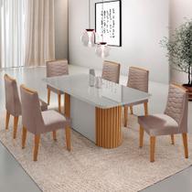 Mesa de Jantar Aspen 180cm Tampo MDF Vidro Canto Copo com 6 Cadeiras Eloise Moderna Mobília