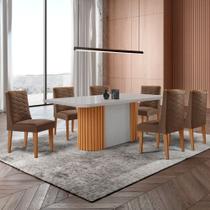 Mesa de Jantar Aspen 180cm Tampo MDF Vidro com 6 Cadeiras Safira Moderna Mobília
