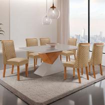 Mesa de Jantar Aster 180 cm Tampo MDF Vidro Canto copo com 6 Cadeiras Yasmin Mesa de Jantar Aster 180 cm Tampo MDF Vidro Canto copo com 6 Cadeiras Yasmin