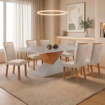 Mesa de Jantar Aster 180cm Tampo MDF e Vidro Canto Copo com 6 Cadeiras Lira Moderna Mesa de Jantar Aster 180cm Tampo MDF e Vidro Canto Copo com 6 Cadeiras Lira Moderna