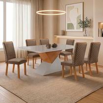Mesa de Jantar Aster 180cm Tampo MDF e Vidro Canto Copo com 6 Cadeiras Lira Moderna Mesa de Jantar Aster 180cm Tampo MDF e Vidro Canto Copo com 6 Cadeiras Lira Moderna