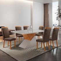 Mesa de Jantar Aster 180cm Tampo MDF Vidro Canto Copo com 6 Cadeiras Aline