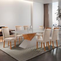 Mesa de Jantar Aster 180cm Tampo MDF Vidro Canto Copo com 6 Cadeiras Aline