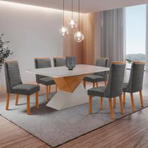 Mesa de Jantar Aster 180cm Tampo MDF Vidro Canto Copo com 6 Cadeiras Carolina Mesa de Jantar Aster 180cm Tampo MDF Vidro Canto Copo com 6 Cadeiras Carolina
