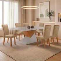 Mesa de Jantar Aster 6 Lugares MDF Vidro Serigrafado Off White 180CM Moderna Mesa de Jantar Aster 6 Lugares MDF Vidro Serigrafado Off White 180CM Moderna