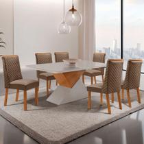 Mesa de Jantar Aster 6 Lugares MDF Vidro Serigrafado Off White 180CM Moderna Mesa de Jantar Aster 6 Lugares MDF Vidro Serigrafado Off White 180CM Moderna