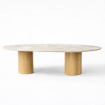 Mesa de Jantar Astrid Orgânica Cilíndrica 180x100 cm Tampo Mármore Paraná Gold Base Carvalho