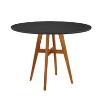 Mesa de Jantar Atenas Madeira Maciça 110cm Tampo Redondo Vidro Móveis Minas