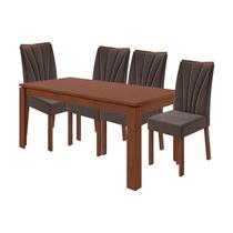 Mesa de Jantar Athenas 120 cm Imbuia Clean com 4 Cadeiras Apogeu Veluso Liso Marrom Lopas