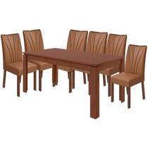Mesa de Jantar Athenas 180 cm Imbuia Clean com 6 Cadeiras Apogeu material sintético Caramelo Lopas
