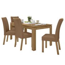 Mesa de Jantar Athenas 180x90 com 4 Cadeiras Apogeu Amêndoa/Off White/Corino Caramelo - Móveis Lopas