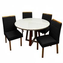 Mesa de Jantar Atlanta 100cm Redonda com Vidro e 4 Cadeiras Giulia em Veludo Estofadas Minas Plac Cor Cinamomo Off White com Tecido Preto Mesa de Jantar Atlanta 100cm Redonda com Vidro e 4 Cadeiras Giulia em Veludo Estofadas Minas Plac Cor Cinamomo Off White com Tecido Preto