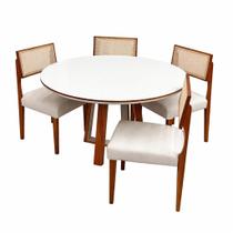 Mesa de Jantar Atlanta 100cm Redonda com Vidro e 4 Cadeiras Grecia em Linho Madeira Minas Plac Cor Cinamomo Off White com Tecido Bege Mesa de Jantar Atlanta 100cm Redonda com Vidro e 4 Cadeiras Grecia em Linho Madeira Minas Plac Cor Cinamomo Off White com Tecido Bege