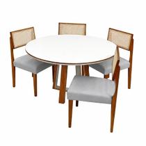 Mesa de Jantar Atlanta 100cm Redonda com Vidro e 4 Cadeiras Grecia em Linho Madeira Minas Plac Cor Cinamomo Off White com Tecido Cinza Mesa de Jantar Atlanta 100cm Redonda com Vidro e 4 Cadeiras Grecia em Linho Madeira Minas Plac Cor Cinamomo Off White com Tecido Cinza