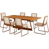 Mesa de Jantar Atria 160x90cm com 6 Cadeiras Wood 1751 em Aço e Mdf Tecido Linho Carraro Cor Nogal Rose Cobre com Tecido Areia Mesa de Jantar Atria 160x90cm com 6 Cadeiras Wood 1751 em Aço e Mdf Tecido Linho Carraro Cor Nogal Rose Cobre com Tecido Areia