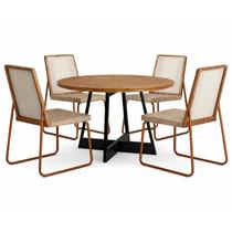 Mesa de Jantar Atria Redonda com 4 Cadeiras Wood 1751 em Aço e Mdf Tecido Linho Carraro Cor Preto Nogal com Tecido Areia Mesa de Jantar Atria Redonda com 4 Cadeiras Wood 1751 em Aço e Mdf Tecido Linho Carraro Cor Preto Nogal com Tecido Areia