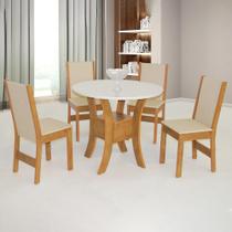 Mesa de jantar Ayla com tampo redondo de 90cm com 4 cadeiras de encosto e assento estofado