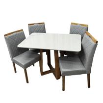 Mesa de Jantar Bali 120x80cm com Vidro e 4 Cadeiras California em Veludo Estofadas Minas Plac Cor Cinamomo Off White com Tecido Cinza Mesa de Jantar Bali 120x80cm com Vidro e 4 Cadeiras California em Veludo Estofadas Minas Plac Cor Cinamomo Off White com Tecido Cinza