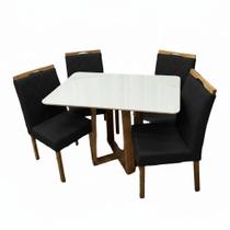 Mesa de Jantar Bali 120x80cm com Vidro e 4 Cadeiras California em Veludo Estofadas Minas Plac Cor Cinamomo Off White com Tecido Preto