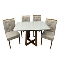 Mesa de Jantar Bali 120x80cm com Vidro e 4 Cadeiras Jasmim em Veludo Estofadas Minas Plac Cor Cinamomo Off White com Tecido Bege Mesa de Jantar Bali 120x80cm com Vidro e 4 Cadeiras Jasmim em Veludo Estofadas Minas Plac Cor Cinamomo Off White com Tecido Bege