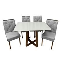 Mesa de Jantar Bali 120x80cm com Vidro e 4 Cadeiras Jasmim em Veludo Estofadas Minas Plac Cor Cinamomo Off White com Tecido Cinza Mesa de Jantar Bali 120x80cm com Vidro e 4 Cadeiras Jasmim em Veludo Estofadas Minas Plac Cor Cinamomo Off White com Tecido Cinza