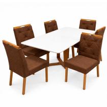 Mesa de Jantar Bali 160x80cm com Vidro e 6 Cadeiras Jasmim em Veludo Estofadas Minas Plac Cor Cinamomo Off White com Tecido Marrom Mesa de Jantar Bali 160x80cm com Vidro e 6 Cadeiras Jasmim em Veludo Estofadas Minas Plac Cor Cinamomo Off White com Tecido Marrom