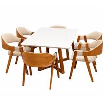 Mesa de Jantar Bali 160x80cm com Vidro e 6 Cadeiras Perola em Linho Madeira Minas Plac Cor Cinamomo Off White com Tecido Bege Mesa de Jantar Bali 160x80cm com Vidro e 6 Cadeiras Perola em Linho Madeira Minas Plac Cor Cinamomo Off White com Tecido Bege
