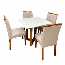 Mesa de Jantar Bali 90x90cm com Vidro e 4 Cadeiras California em Linho Estofadas Minas Plac Cor Cinamomo Off White com Tecido Bege Mesa de Jantar Bali 90x90cm com Vidro e 4 Cadeiras California em Linho Estofadas Minas Plac Cor Cinamomo Off White com Tecido Bege