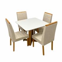Mesa de Jantar Bali 90x90cm com Vidro e 4 Cadeiras Giulia em Veludo Estofadas Minas Plac Cor Cinamomo Off White com Tecido Bege Mesa de Jantar Bali 90x90cm com Vidro e 4 Cadeiras Giulia em Veludo Estofadas Minas Plac Cor Cinamomo Off White com Tecido Bege