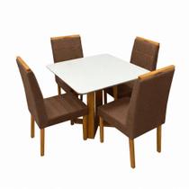 Mesa de Jantar Bali 90x90cm com Vidro e 4 Cadeiras Giulia em Veludo Estofadas Minas Plac Cor Cinamomo Off White com Tecido Marrom Mesa de Jantar Bali 90x90cm com Vidro e 4 Cadeiras Giulia em Veludo Estofadas Minas Plac Cor Cinamomo Off White com Tecido Marrom