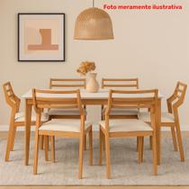 Mesa de Jantar Baoba 1,80 com 6 Cadeiras Damasco Conforto e Sofisticação Madeira/Off White/Linho Cru