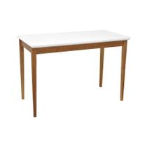 Mesa de Jantar Barcelona Madeira Maciça - Amêndoa Tampo 120x60cm Branco/Vidro Off-White